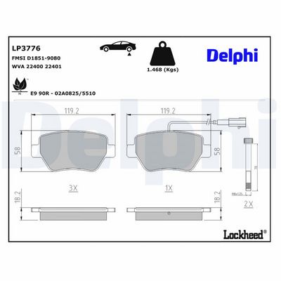 Brake Pad Set, disc brake DELPHI LP3776