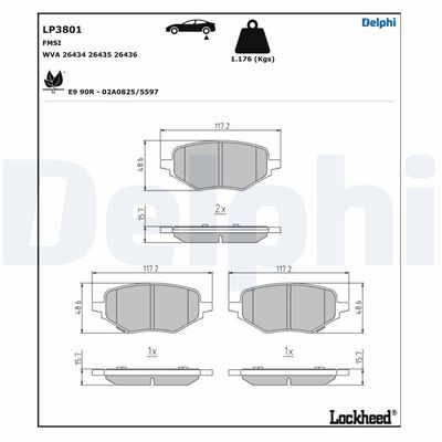 Brake Pad Set, disc brake DELPHI LP3801
