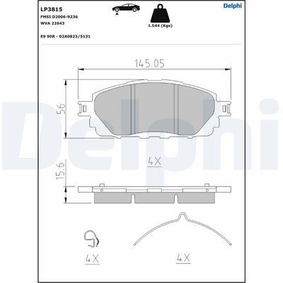 Brake Pad Set, disc brake DELPHI LP3815