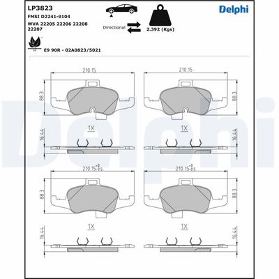 Brake Pad Set, disc brake DELPHI LP3823