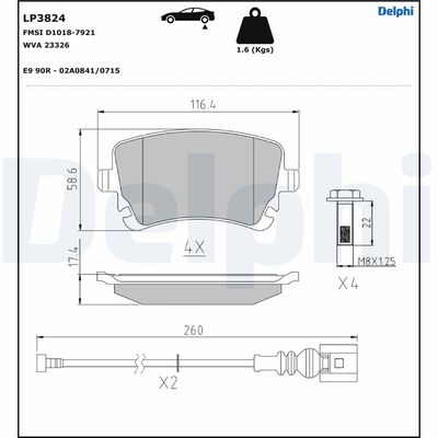 Brake Pad Set, disc brake DELPHI LP3824
