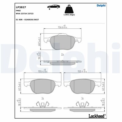 Brake Pad Set, disc brake DELPHI LP3827
