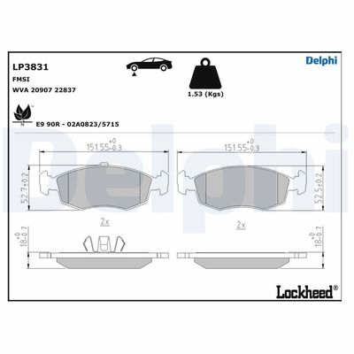 Brake Pad Set, disc brake DELPHI LP3831