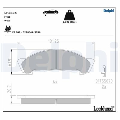 Brake Pad Set, disc brake DELPHI LP3834