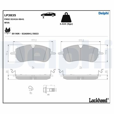 Brake Pad Set, disc brake DELPHI LP3835