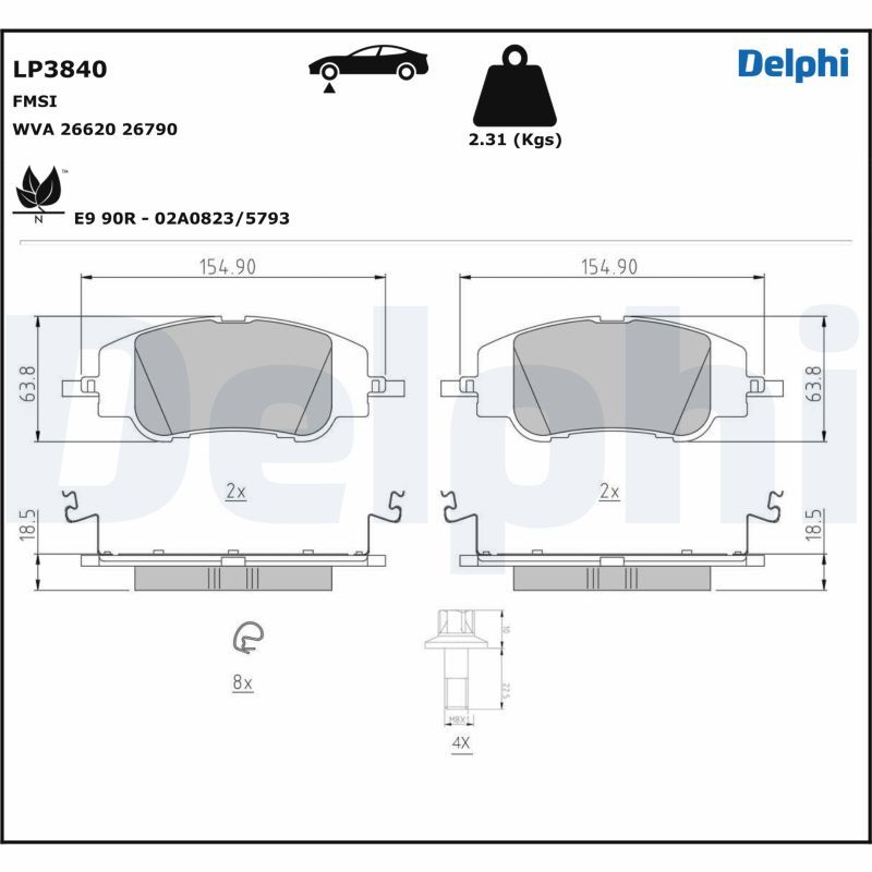DELPHI LP3840 Brake Pad Set, disc brake