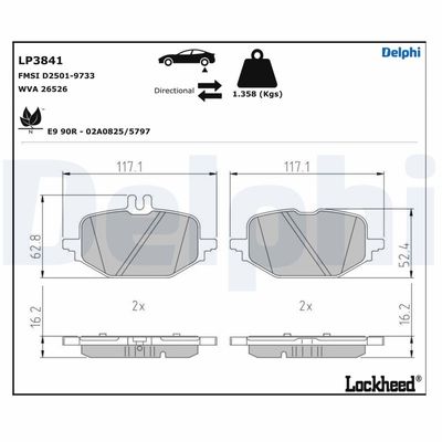 Brake Pad Set, disc brake DELPHI LP3841