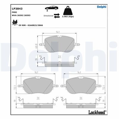 Brake Pad Set, disc brake DELPHI LP3843