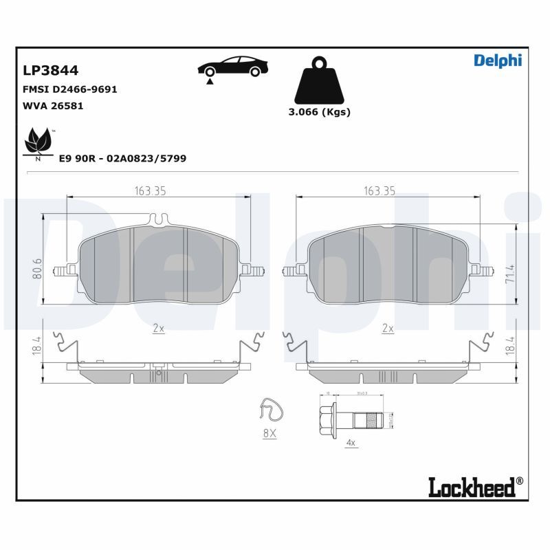 DELPHI LP3844 Brake Pad Set, disc brake