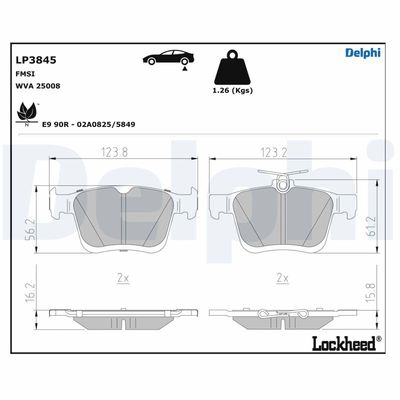 Brake Pad Set, disc brake DELPHI LP3845