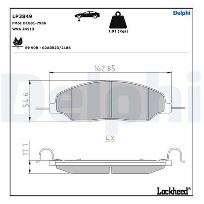 Brake Pad Set, disc brake DELPHI LP3849