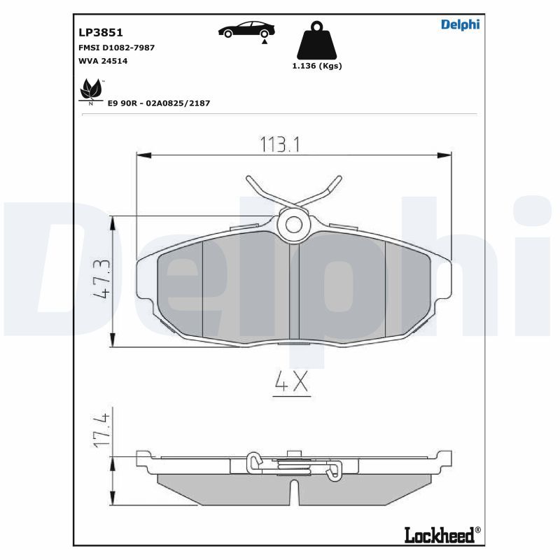 DELPHI LP3851 Brake Pad Set, disc brake