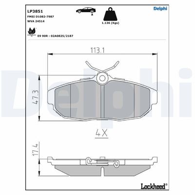 Brake Pad Set, disc brake DELPHI LP3851