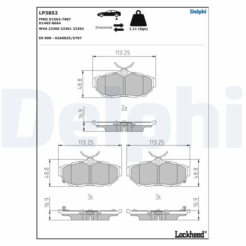 DELPHI LP3852 Brake Pad Set, disc brake