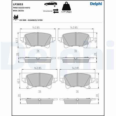 Brake Pad Set, disc brake DELPHI LP3853