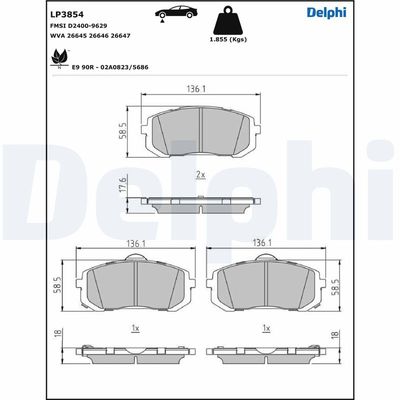 Brake Pad Set, disc brake DELPHI LP3854