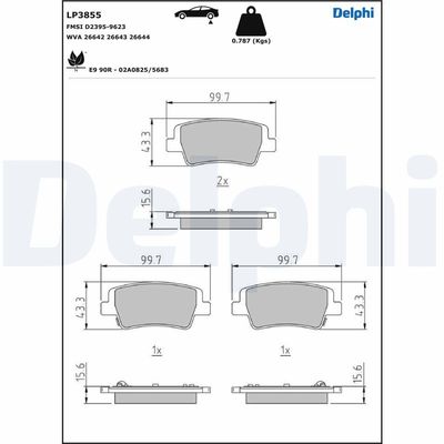 Brake Pad Set, disc brake DELPHI LP3855