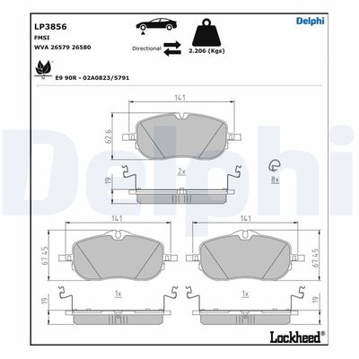 Brake Pad Set, disc brake DELPHI LP3856