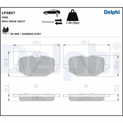 Brake Pad Set, disc brake DELPHI LP3857