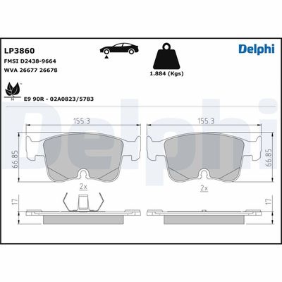 Brake Pad Set, disc brake DELPHI LP3860