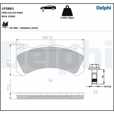 Brake Pad Set, disc brake DELPHI LP3861