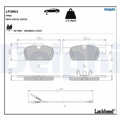 Brake Pad Set, disc brake DELPHI LP3862