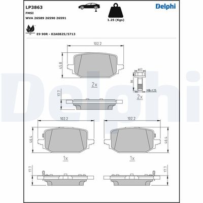 Brake Pad Set, disc brake DELPHI LP3863