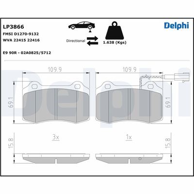 Brake Pad Set, disc brake DELPHI LP3866