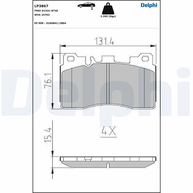 DELPHI LP3867 Brake Pad Set, disc brake