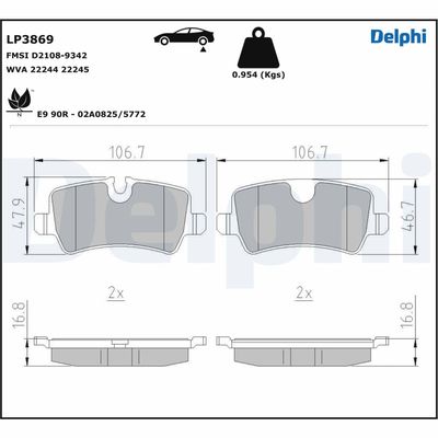 Brake Pad Set, disc brake DELPHI LP3869