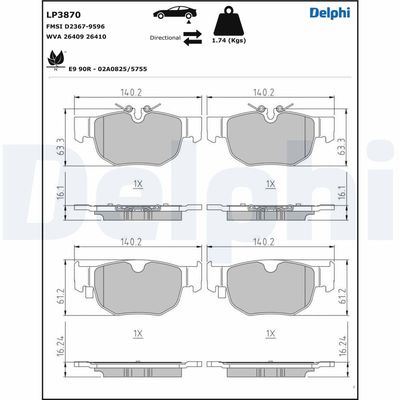 Brake Pad Set, disc brake DELPHI LP3870