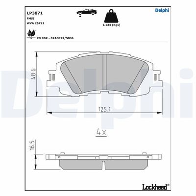 Brake Pad Set, disc brake DELPHI LP3871
