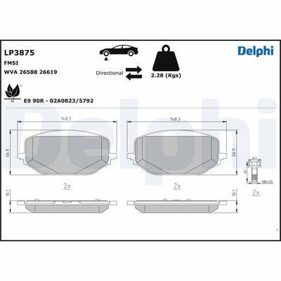 Brake Pad Set, disc brake DELPHI LP3875