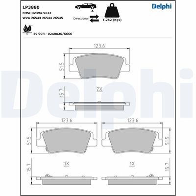 Brake Pad Set, disc brake DELPHI LP3880