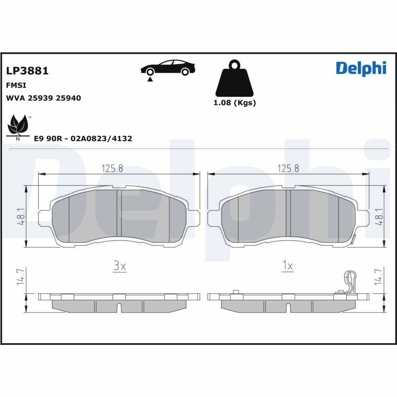 DELPHI LP3881 Brake Pad Set, disc brake