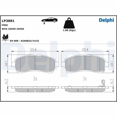 Brake Pad Set, disc brake DELPHI LP3881