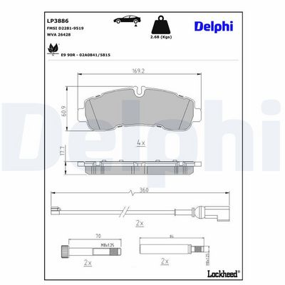 Brake Pad Set, disc brake DELPHI LP3886
