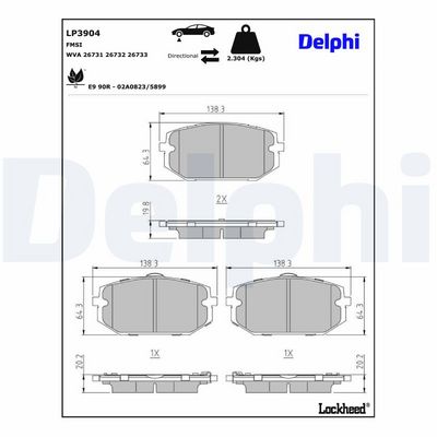 Brake Pad Set, disc brake DELPHI LP3904
