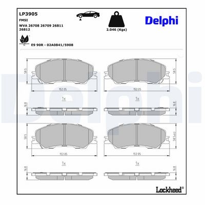 Brake Pad Set, disc brake DELPHI LP3905