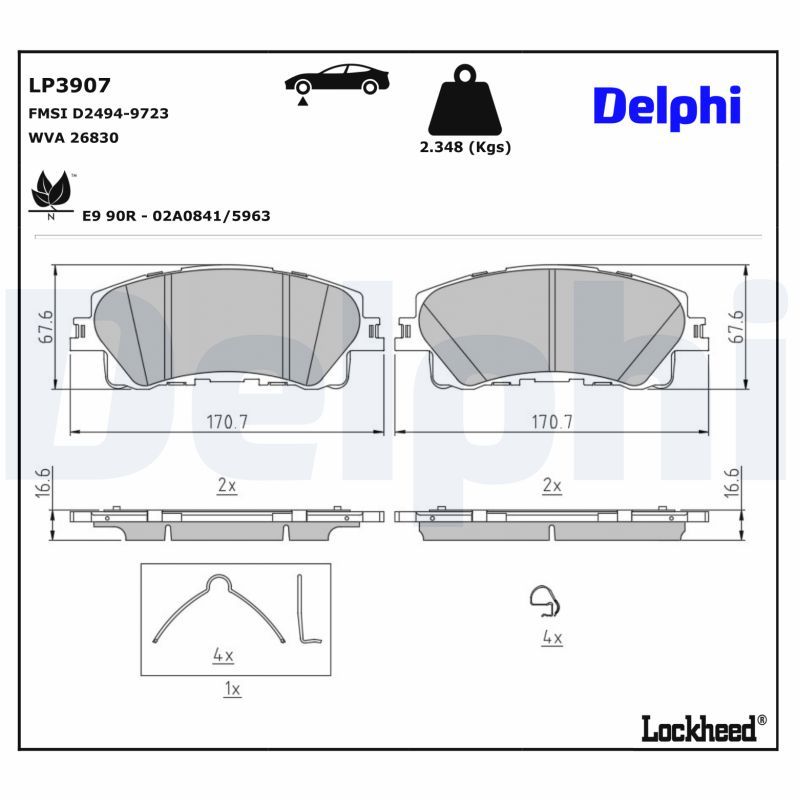 DELPHI LP3907 Brake Pad Set, disc brake