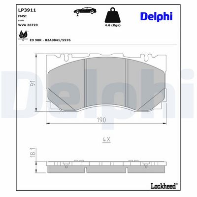 Brake Pad Set, disc brake DELPHI LP3911