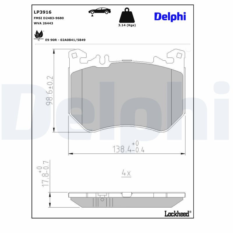 DELPHI LP3916 Brake Pad Set, disc brake