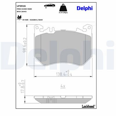 Brake Pad Set, disc brake DELPHI LP3916