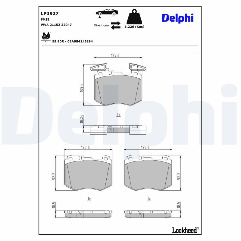 DELPHI LP3927 Brake Pad Set, disc brake