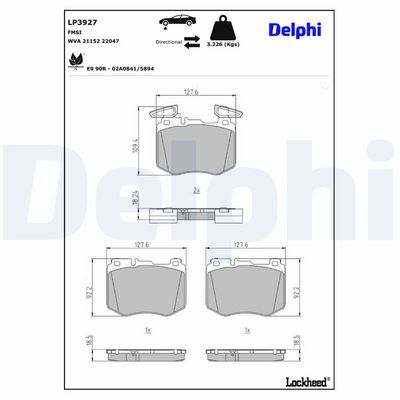 Brake Pad Set, disc brake DELPHI LP3927