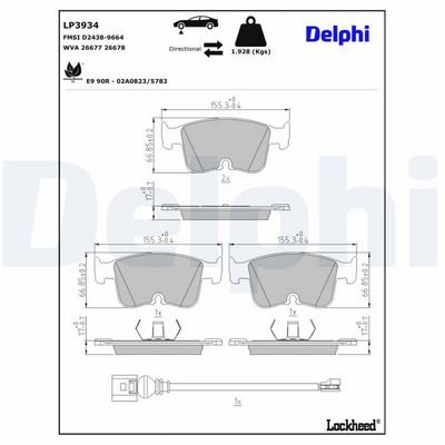 Brake Pad Set, disc brake DELPHI LP3934