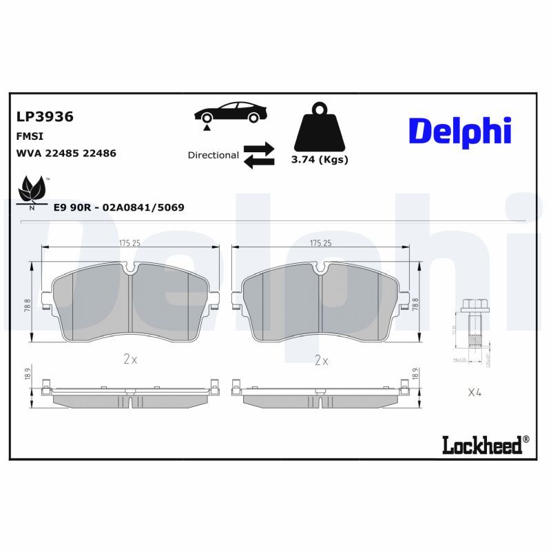 DELPHI LP3936 Brake Pad Set, disc brake