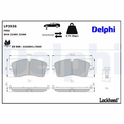 Brake Pad Set, disc brake DELPHI LP3936
