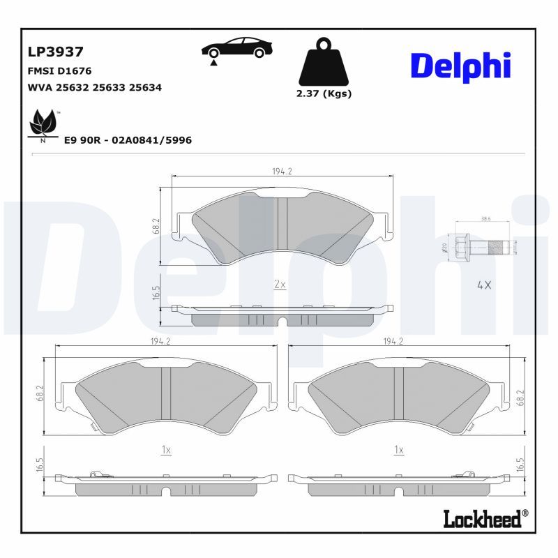 DELPHI LP3937 Brake Pad Set, disc brake