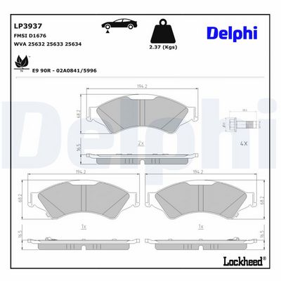 Brake Pad Set, disc brake DELPHI LP3937